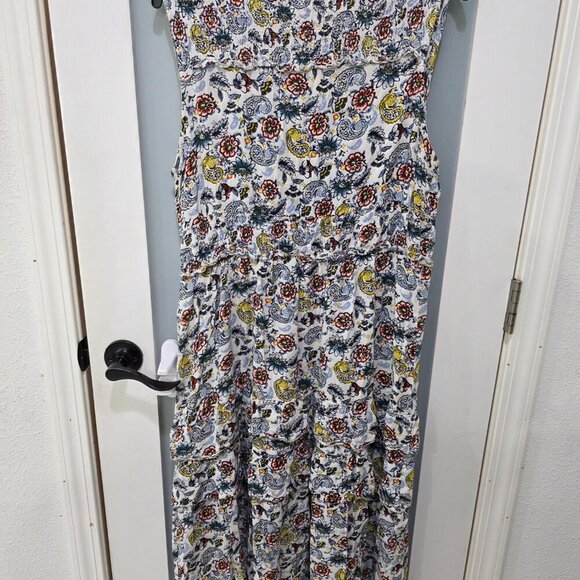 Floral Sleeveless Midi Dress Lightweight V-Neck Tiered Ruffle Hem Boho - Picture 8 of 8